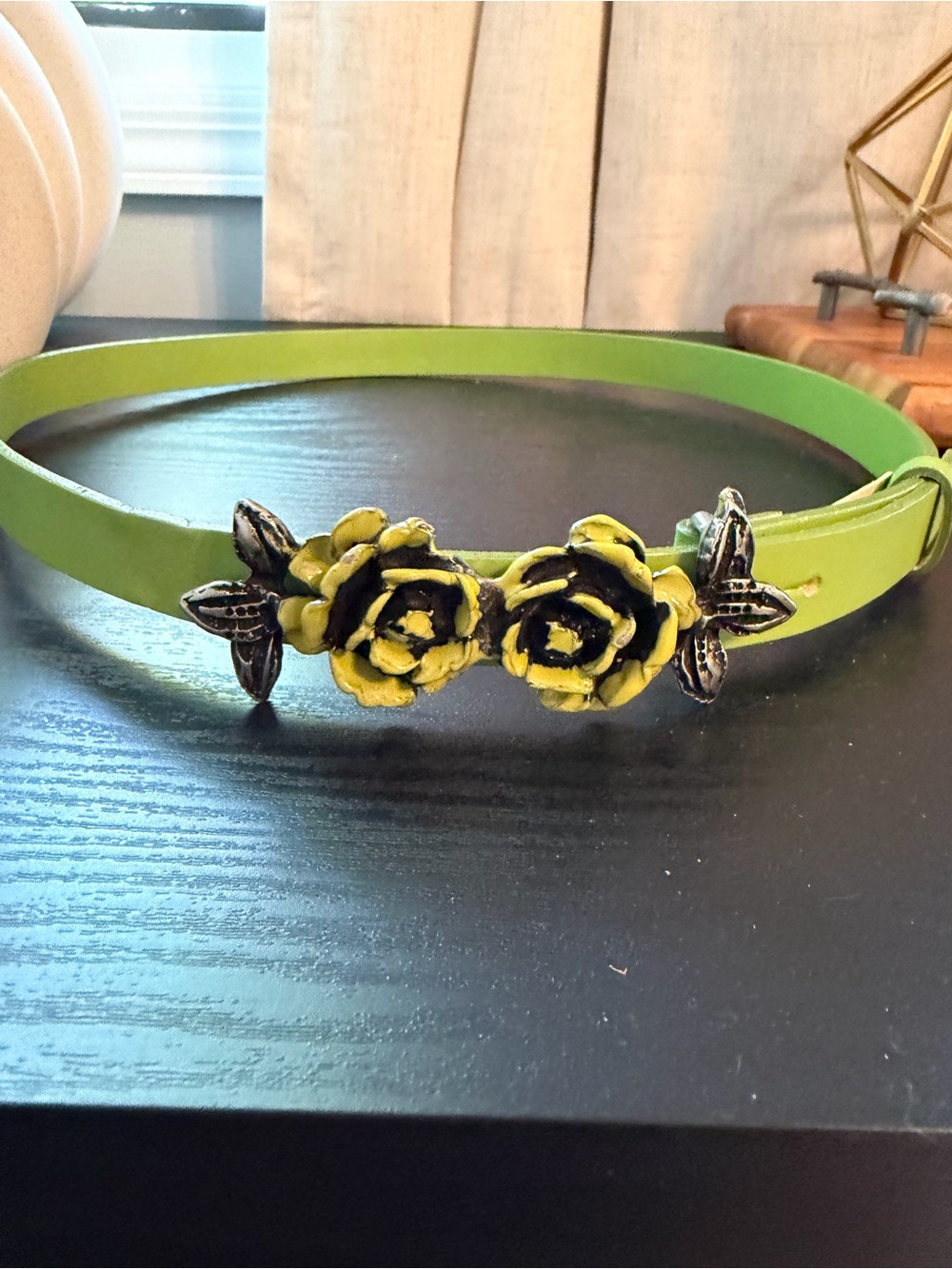 Vintage made in Italy Statement belt - IBOL - Enamel Floral Buckle